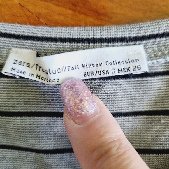 Zara Trafaluc Knit Skater Dress Small Gray Striped Short Sleeve Crew Neck - Picture 9 of 13